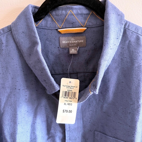 NWT L.L.Bean Donegal Cotton Twill Shirt | Men’s XL Slim | Vintage Indigo Rugged - Picture 4 of 8